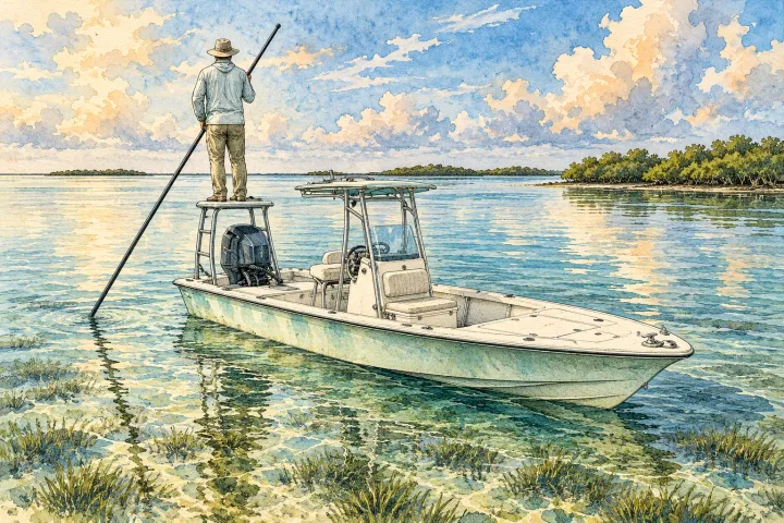 Flats skiff (technical poling skiff)