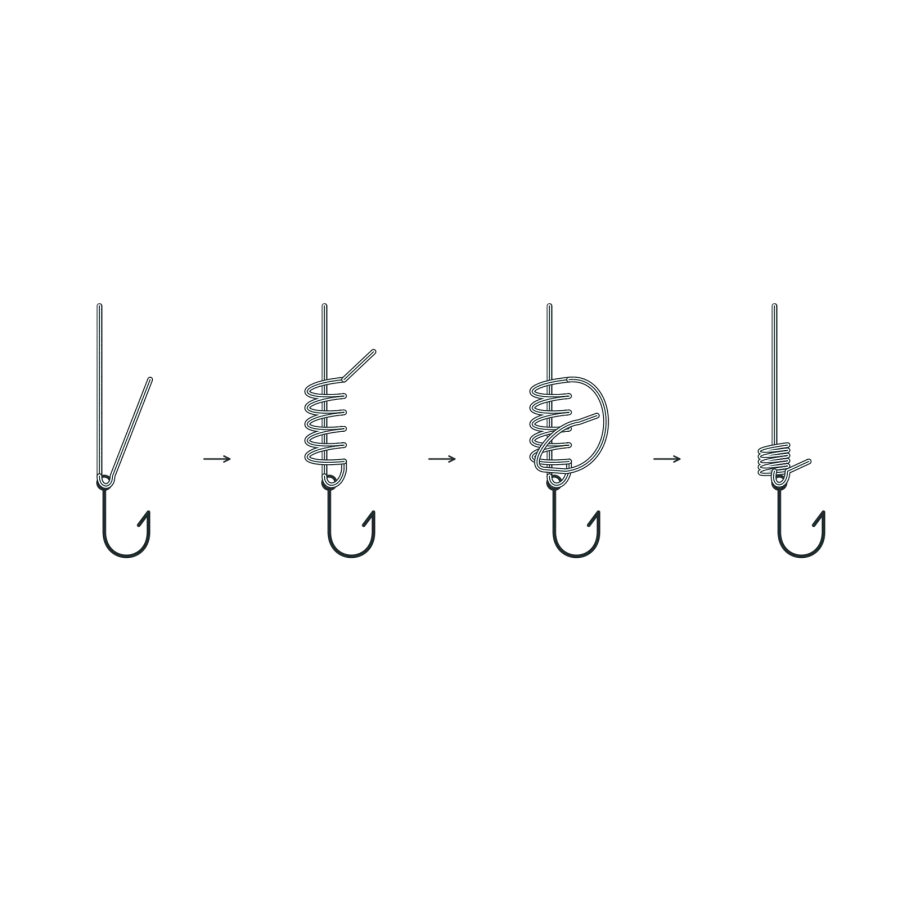 Improved clinch knot, drawn in four stages