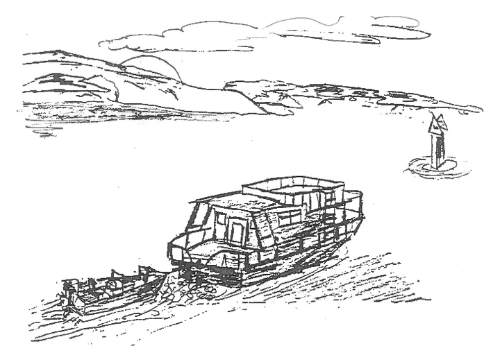 The Sea Belle towing the Bonefisher past a mile marker