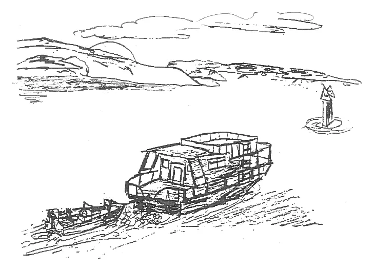 The Sea Belle towing the Bonefisher past a mile marker