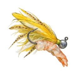 Yellow feather tipped with shrimp